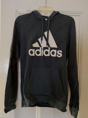 adidas Dark Gray Pullover Hoodie with White Logo